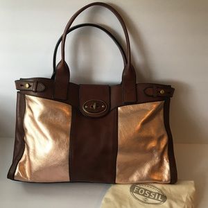 Fossil Re-Vintage Rose Gold Leather Tote Bag